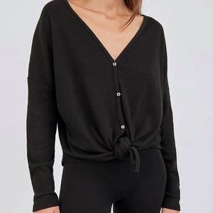 Talula Babaton waffle long sleeve button down tie front shirt